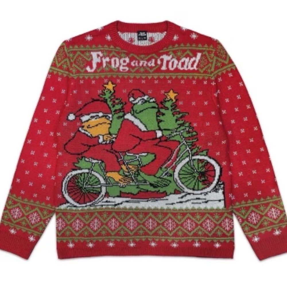Frog and Toad Acrylic Red Christmas Sweater